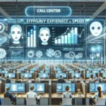 Alt text: "Agente de call center utilizando inteligência artificial para melhorar a eficiência e reduzir o tempo de espera em 40%."